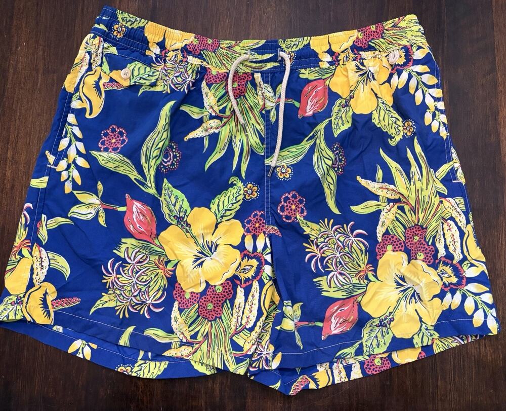 G3 Polo Ralph Lauren Floral Print Swim Board Shorts Men XXL Blue Multicolor